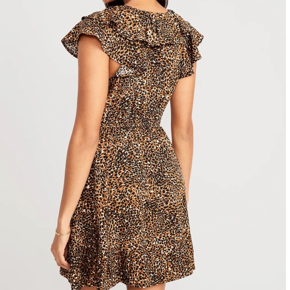 NWT OLD NAVY Waist-Defined Ruffle-Trim Mini Dress Color: Wild Spots - Picture 2 of 7